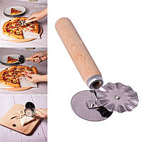 Многофункциональный соединительный нож 2 в 1 для пиццы и теста с роликом и деревянной ручкой 15.5 см