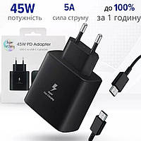 Зарядка быстрая Samsung 45W Travel Adapter (с Type C to Type C Кабелем) Black Блок быстрой зарядки Samsung 45w