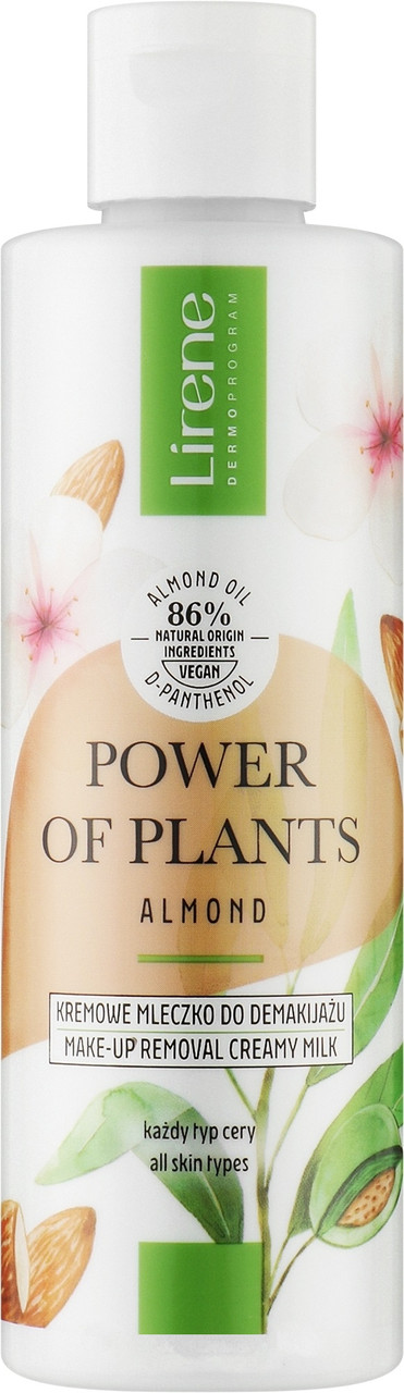 Кремове молочко для демакіяжу Lirene Power Of Plants Creamy Makeup Removing Milk Migdal 200 мл