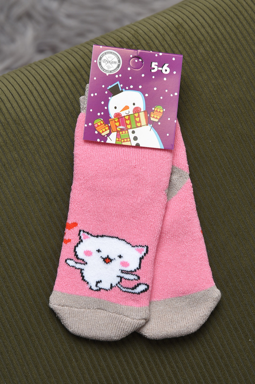 Шкарпетки махрові дитячі рожевого кольору з малюнком р.5-6 168524M