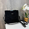 Стильна жіноча замшева сумка чорна, сумочка натуральна замша, фото 4