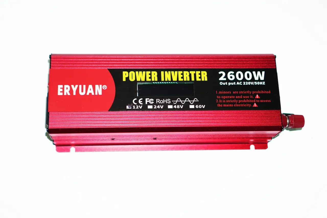 Інвертор Eryuan 2600W 12-220V з чистим синусом та вольтметром для котла автомобільний перетворювач напруги