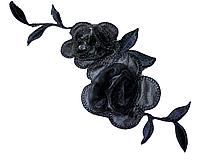 Аппликация для одежды черная на термооснове Цветы 14х7см