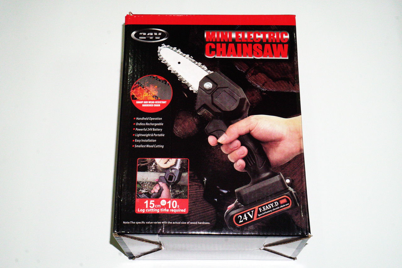 Аккумуляторная цепная мини-пила сучкорез для обрезки деревьев Mini Electric Chainsaw 24V в коробке (1шт АКБ) - фото 8 - id-p2029792016