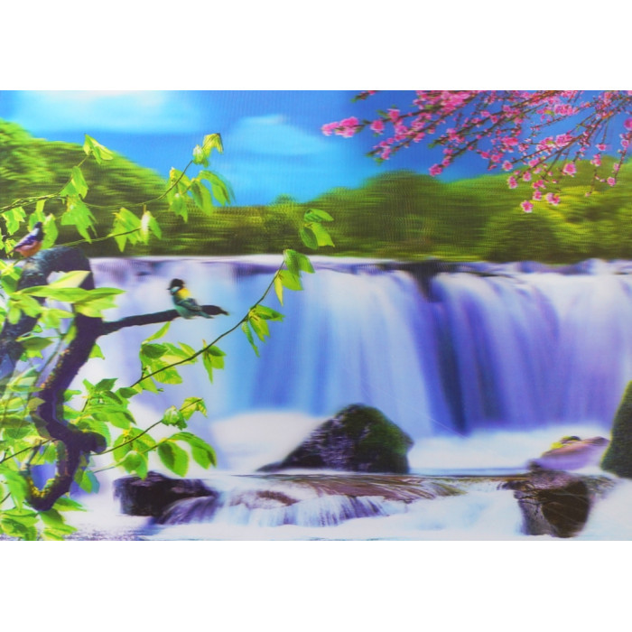 Постер голографічний "Вітка сакури на тлі водоспаду"
