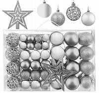 Набор новогодних шаров на елку 100 шт + звезда серебристый
