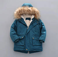 Детская зимняя длинная куртка / парка для мальчиков и девочек, цвет синий. Курточка на зиму для детей