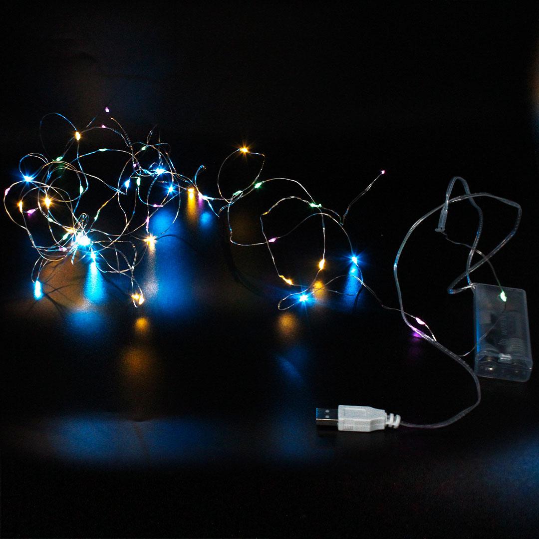 Xmas гірлянд 50 Led 5M (Copper) на мідному дроті (Крапля роси) M MULTI працює від батарей + USB