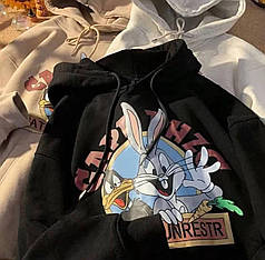 Жіноча тепла кофта-худі з малюнком Looney Tunes розмір Oversize 42-48