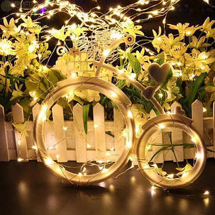 Xmas гірлянд 50 Led 5M (Copper) на мідному дроті (Крапля роси) WW WARM W працює від батарей + USB, фото 3