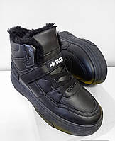 Женские кроссовки на меху высокие черные подростковые Женские зимние ботинки Женские хайтопы зимние