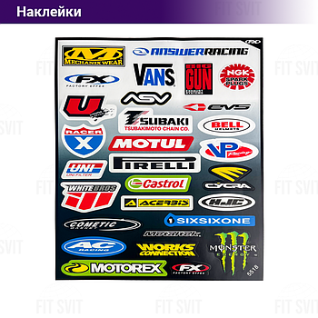 Наклейки мото мультибренд 20x25 см, комплект 29 шт