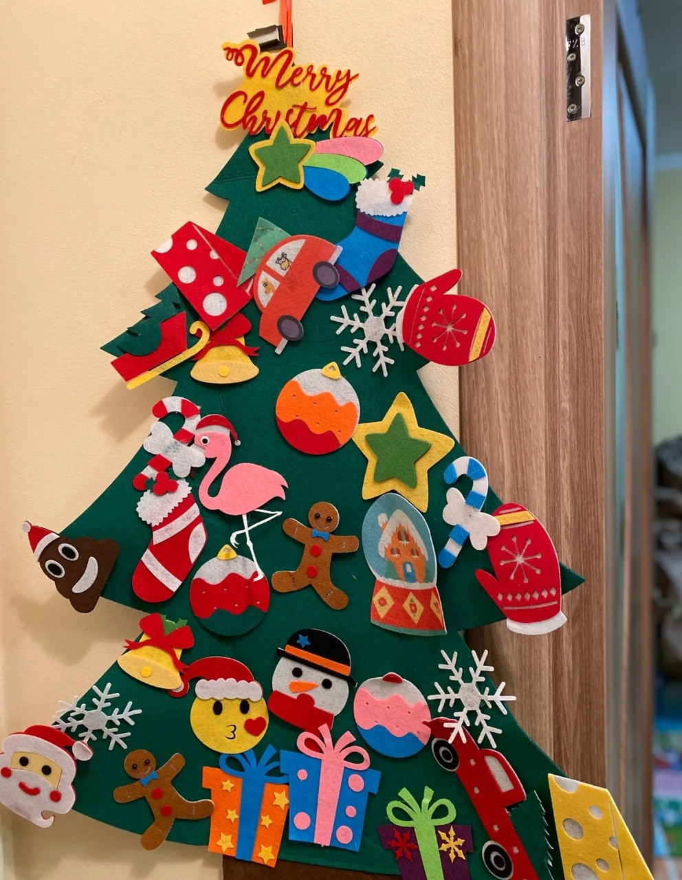 Фетрова ялинка на стіну 91 см 34 іграшки ялинка новорічна з фетру для декору зроби сам, фото 1