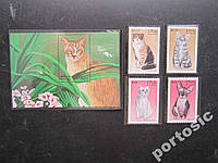 Блок+4 марки Мальдіви кішки, коти MNH