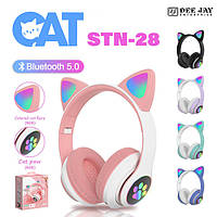Дитячі навушники з вушками CAT STN-28 рожеві | Бездротові навушники зі вушками, TK-838 що світяться.