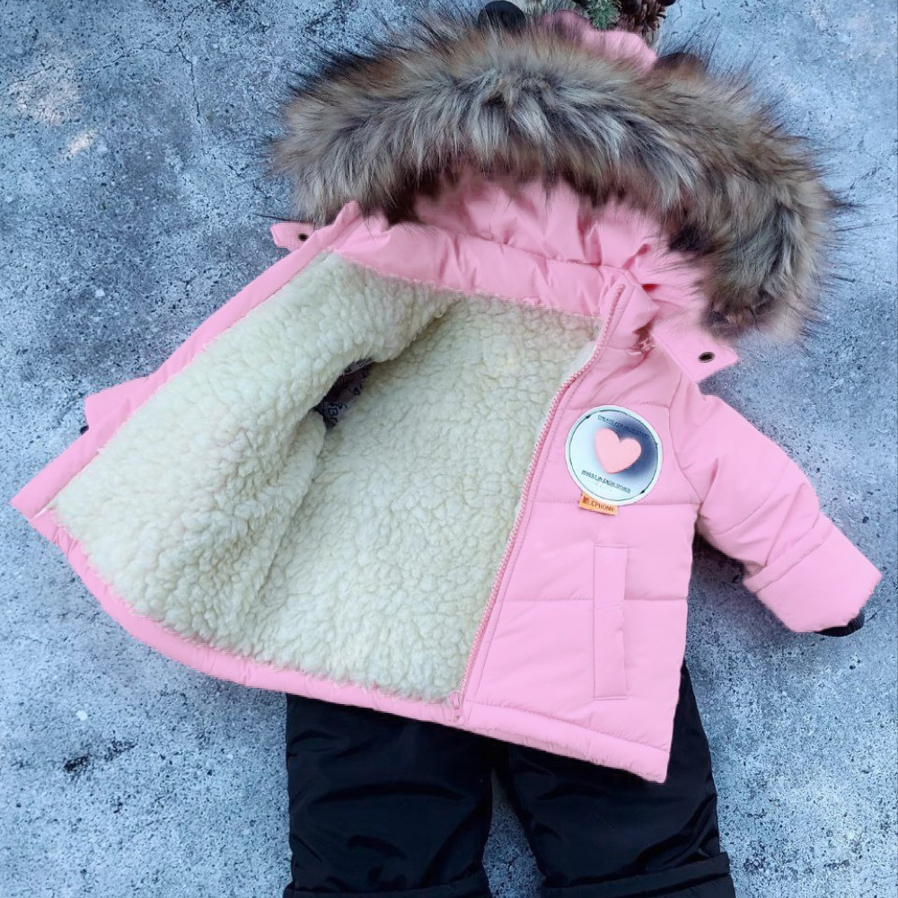 Зимовий комбінезон на овчині для дівчинки 1-6 років (92 98 104 110 116) Дитячий роздільний комплект з капюшоном і вушками- зима