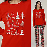 Пижама женская с начесом новогодняя Рождественское настроение Ellen Family look Merry Christmas 01k Красный M