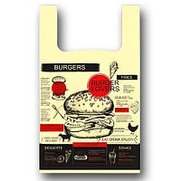 Майка полиэтиленовая c рисунком тип Fa размер 32х55 "Burgers" Леоми 100 шт/уп.