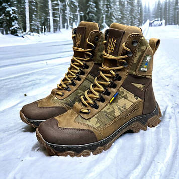 Чоловічі тактичні берці зимові на хутрі койот з гербом, військові черевики зима, розмір  40 41 42 43 44 45 46