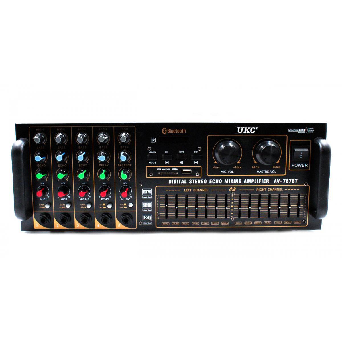Підсилювач UKC AV-767BT Bluetooth FM SD USB AUX Караоке 5xмікрофонів 8-канальний ORG