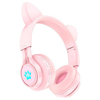 Навушники Hoco дитячи Bluetooth котячі вушка LED підсвічування W39 Cat Ear Pink