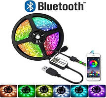 Світлодіодна стрічка 5V USB LED 5050 BLUETOOTH RGB комплект 5 метрів, різнобарвна (керування через телефон) ORG