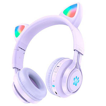 Навушники Hoco Bluetooth детские з котячими вушками з підсвічуванням W39 Cat Ear Purple