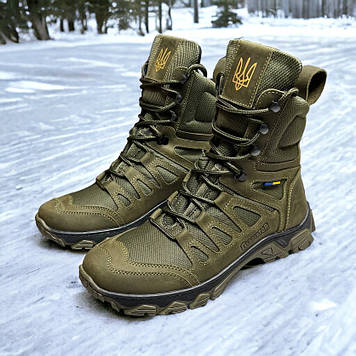 Чоловічі тактичні берці зимові на хутрі хакі з гербом, військові черевики зима, розмір  40 41 42 43 44 45 46