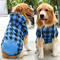 Худи для собак с карманом Pet Style "Сосиска" Черно-синяя клетка