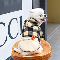 Худи для собак с карманом Pet Style "Сосиска" Черно-бежевая клетка