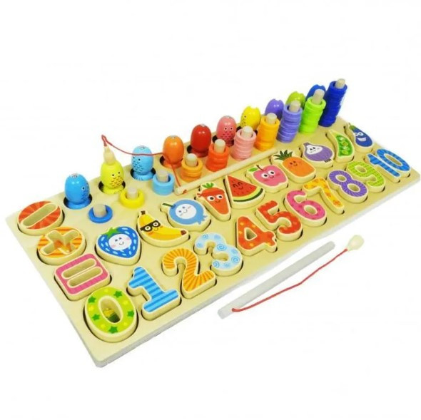 Екологічно чиста іграшка-сортер для дітей, дерев'яна, кольори, цифри, форми
