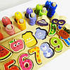 Екологічно чиста іграшка-сортер для дітей, дерев'яна, кольори, цифри, форми, фото 3