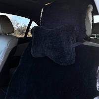 Автомобільна подушка на підголівник з Еко-хутра Подушка в салон автомобіля Чорна 1 шт