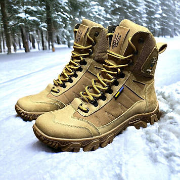 Чоловічі тактичні берці зимові на хутрі койот з гербом, військові черевики зима, розмір  40 41 42 43 44 45 46