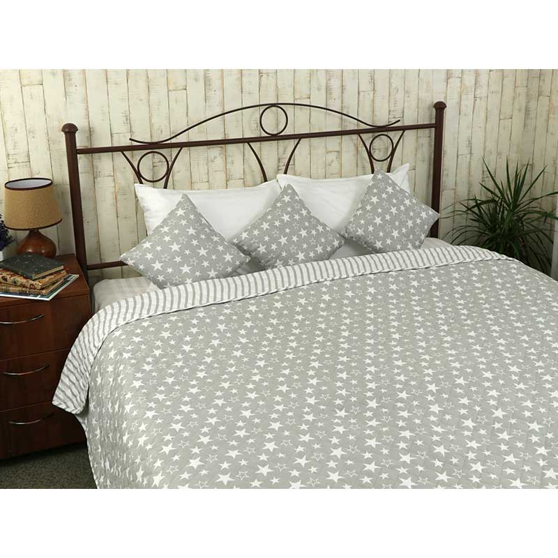 Двостороннє покривало 150х212 см стьобане мікрофібром, покривало з прострочкою на полуторне ліжко Сірий, фото 1