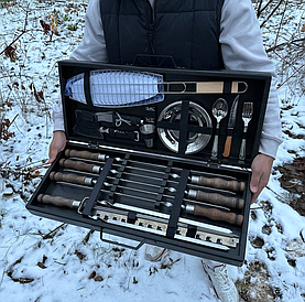 Набір БУКОВИНА шампурів в дерев'яній коробці для подарунка куму, чоловіку, батьку, шефу.