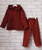 Детский теплый терракотовый костюм оптом худи с длинным рукавом и штаны с карманами рост 104 110 116 122