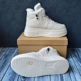 Черевики зимові жіночі молочні на хутрі шкіряні теплі на високій підошві модні, фото 5