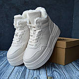 Черевики зимові жіночі молочні на хутрі шкіряні теплі на високій підошві модні, фото 6