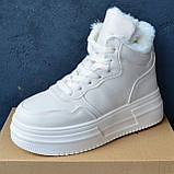 Черевики зимові жіночі молочні на хутрі шкіряні теплі на високій підошві модні, фото 4