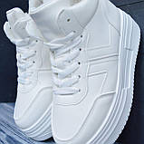 Черевики зимові жіночі білі на хутрі шкіряні теплі на зиму на високій підошві, фото 2