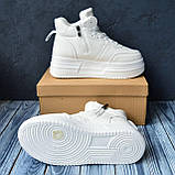 Черевики зимові жіночі білі на хутрі шкіряні теплі на зиму на високій підошві, фото 6