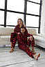 Парна піжама байкова тепла комплект подвійний червоний у клітинку розмір S, фото 4