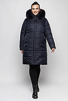 Темно-сине молодіжне зимове пальто з натуральним хутром чорнобурки батал з 48 по 62 розмір, фото 3