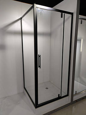 Душова кабіна 90*90*185 см квадратна без піддона, скло прозоре з візерунком 6 мм, чорний профіль, фото 2