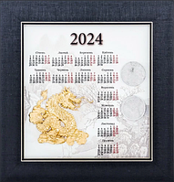 Об'ємне декоративне панно "Календар 2024" під склом із рамкою з натурального дерева