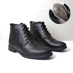 Глянцеві зимові шкіряні черевики натуральне хутро овчина цигейка чоловіче взуття великих розмірів Brogues Fur BS