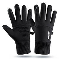 Черные универсальные,спортивные,зимние перчатки с сенсором для телефона. Черные женские мужские перчатки.