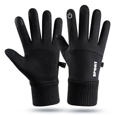 Чорні універсальні, спортивні, зимові рукавички з сенсором для телефону. Чорні жіночі жіночі чоловічі рукавички.