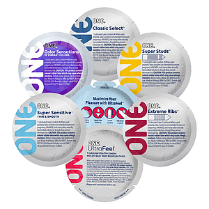 Презервативи One Popular Mix 6 штук різних видів (Ultra, Classic, Super Sensitive, Color, Extreme Ribs, Studs)